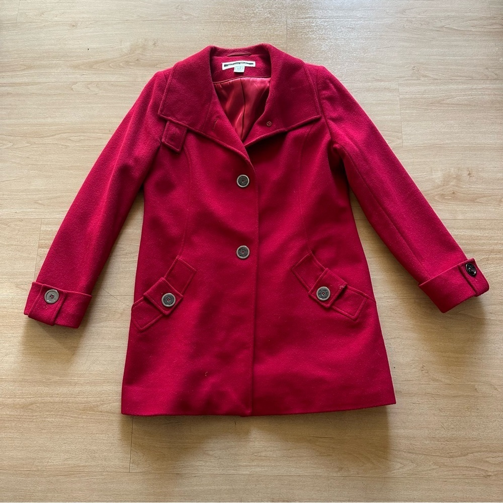 Vintage Kristen Blake Bright Red Button Down Wool Peacoat with Pockets